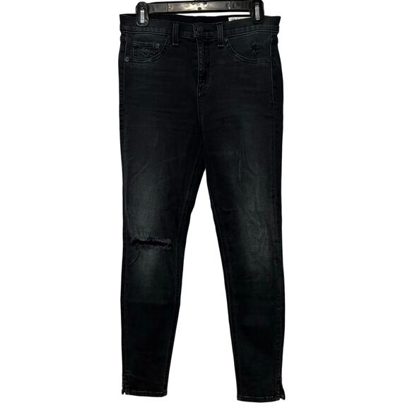 Rag & Bone Women's Mid Rise Skinny Ankle Black‎ Gray Denim Jean 28 Distressed - Picture 1 of 7